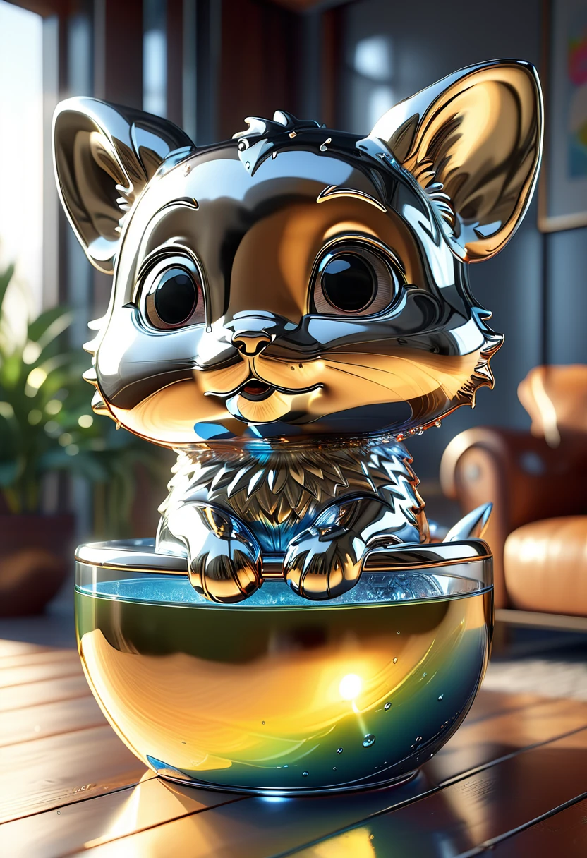 cutepets, liquid metal, [ 3D rendering, 3d style, hyper detailed, octane render, Unreal engine 5, RTX shader, hyper detailed texture with reflection, HDR, ultra realistic, raytracing], by James McDonald and Joarc Architects, home, interior, octane render, deviantart, cinematic, key art, hyperrealism, sun light, sunrays, canon eos c 300, Æ’ 1.8, 35 mm, 8k