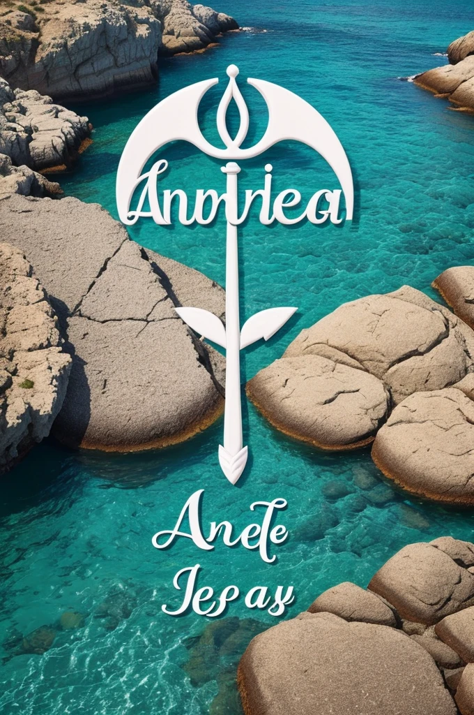 Create me a logo with the name of: andemayá, The letter "and" let it be a trident. Add the slogan "Flavors that embrace the sea and the soul"