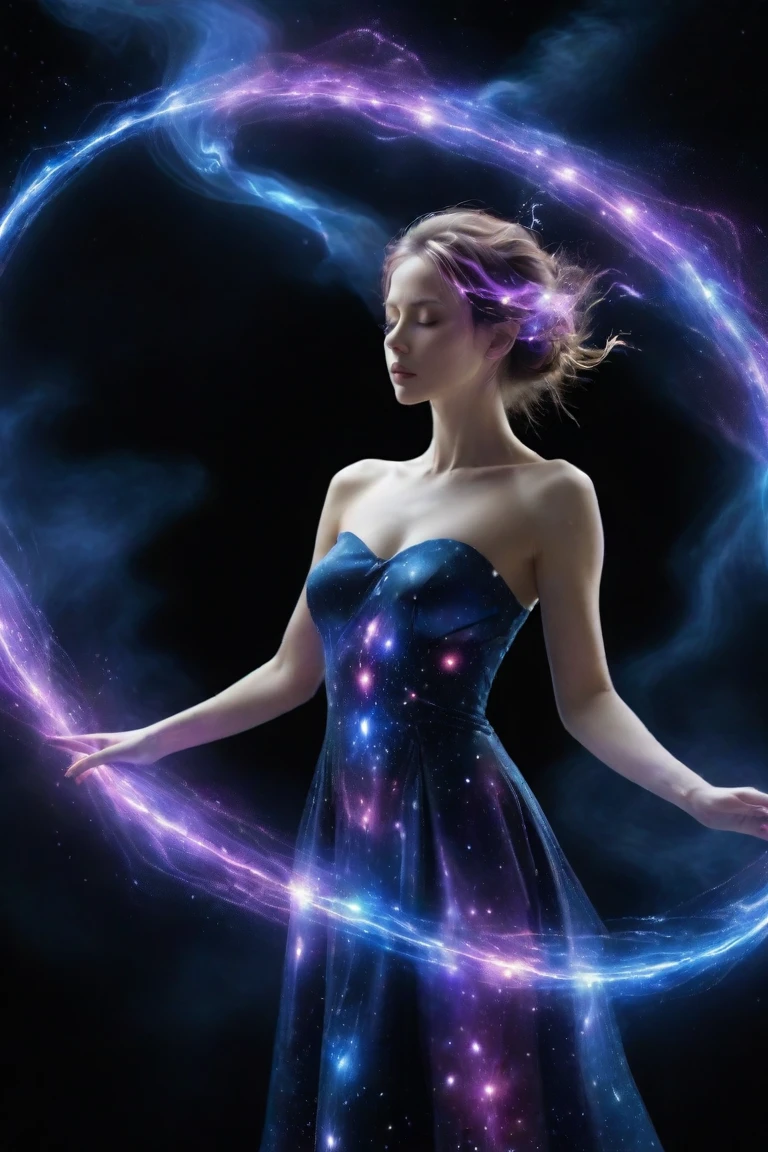 a beautiful astrologer in a starry cosmic void, dynamic cosmic energy beams and light particles, elegant occult ritual, gorgeous mystical costume, anatomically correct, photorealistic, 8k, dramatic lighting, vibrant colors, intricate details, cinematic composition
