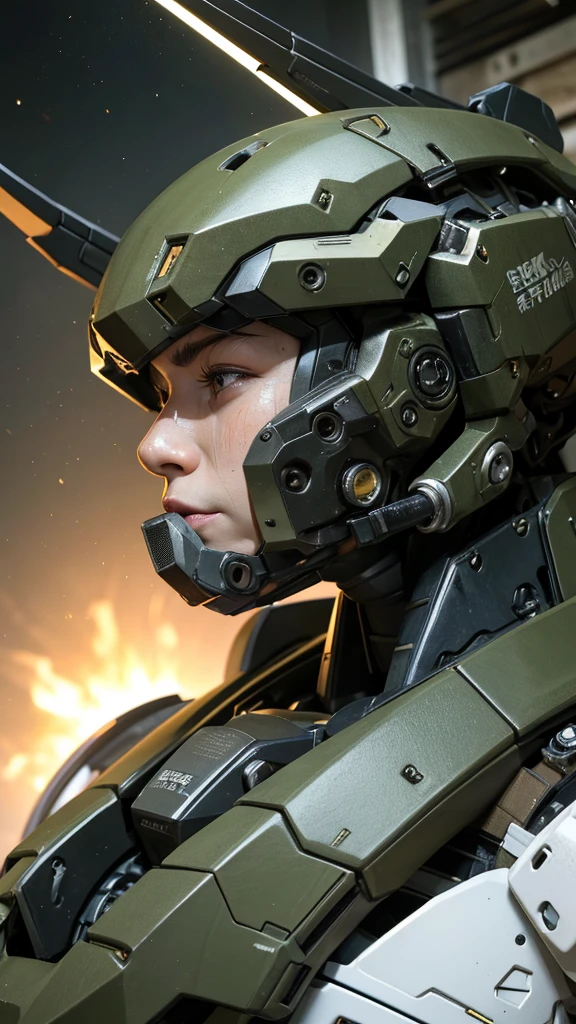 最high quality非常に詳細, Advanced Details, high quality, 最high quality, High resolution, 1080P, hard disk, beautiful,(War Machine),(Snug-fitting headgear),See the big picture,beautifulサイボーグ女性,Dark Green Mecha Cyborg Girl,Battle Mode,Mecha Body Girl　8k dark green body armor　((Japanese middle-aged women))　Sweaty face　Sweaty hair　Brown eyes　Droopy eyes　short hair　　boyish　Steam coming out of my head　My hair is wet with sweat　Black Hair, Steam coming out of the mouth　Lying in bed　The skin under the face is not exposed　waiting　(On all fours)　asphyxia　(Painful expression) Full body portrait