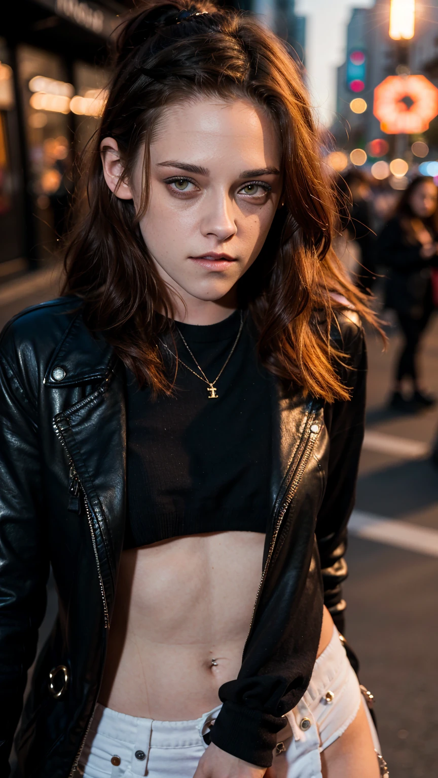 (masterpiece), (sunset), (on the street), (Kristen Stewart), (fashion outfit), (close up), (flashphoto), (flash photography), (close up), (krs)