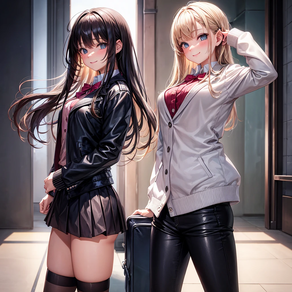 middle School girls，smile，Beautiful girlultiple girls，Angelic beautiful girl，leather jacket，未来のuniform，The best quality to get you horny，Perfect Girl，Super cute girl，uniform，blazer，cardigan，Long Hair、She has her bangs down，Ultra HD，Young girl，sex，Naughty Girls，Blowjob，Full body image，Absurd，Beautiful girls，The room，