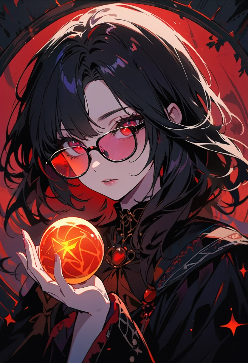 (best quality,4K,Very detailed,Practical:1.2),Astrologer,mysterious girl,gothic portrait,(plunder),Strong gaze,Pale skin,Long black hair fluttering in the wind,Dark and scary atmosphere,Tarot card pattern,Shiny glasses lenses, She held a glowing sphere in her hand,fortune teller&#39;stable,Crystal Ball,Candles flickering in the dim light,Skull and five-pointed star decoration,Mysterious symbols,Girl covered in mist,Dramatic Lighting,Emerald eyes,Sharp eyes,The strange tattoo on her arm,Black lace dress,Gorgeous jewelry,Feathers and beads in hair,Cemetery setting,Moonlit Night,heavily clouded,Weird atmosphere,plunder feathers scattered on the ground,unforgettably beautiful.