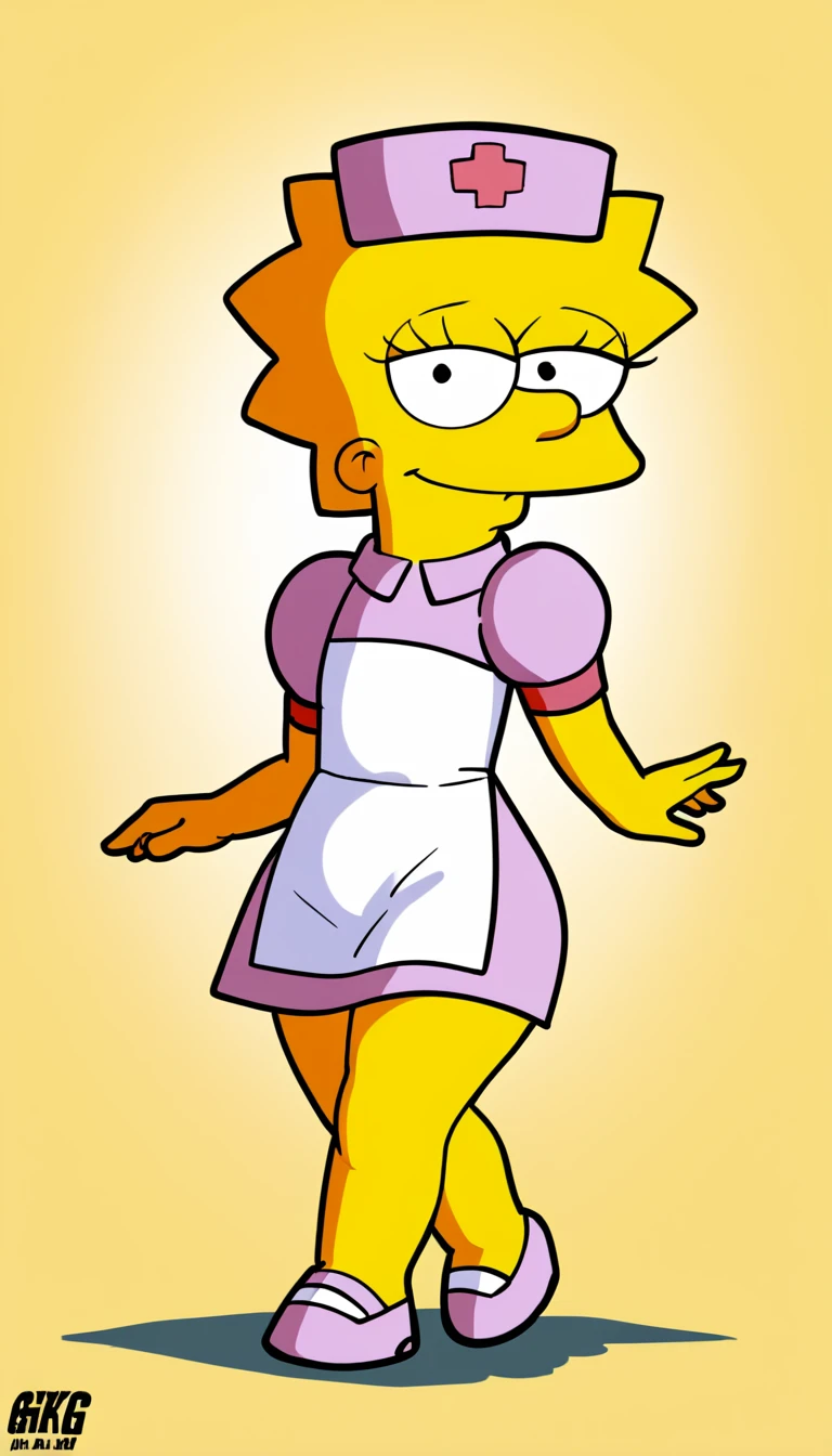 source_cartoon, (((1girl, solo, alone, lisa_simpson, short hair, flat chest, colored skin, yellow skin, shortstack))), looking at viewer, smile,

      pink dress, short sleeves, puffy sleeves, white apron, white nurse cap, nurse, infirmary, 

 sexy pose, dynamic pose, dynamic angle, cowboy shot,

indoor,