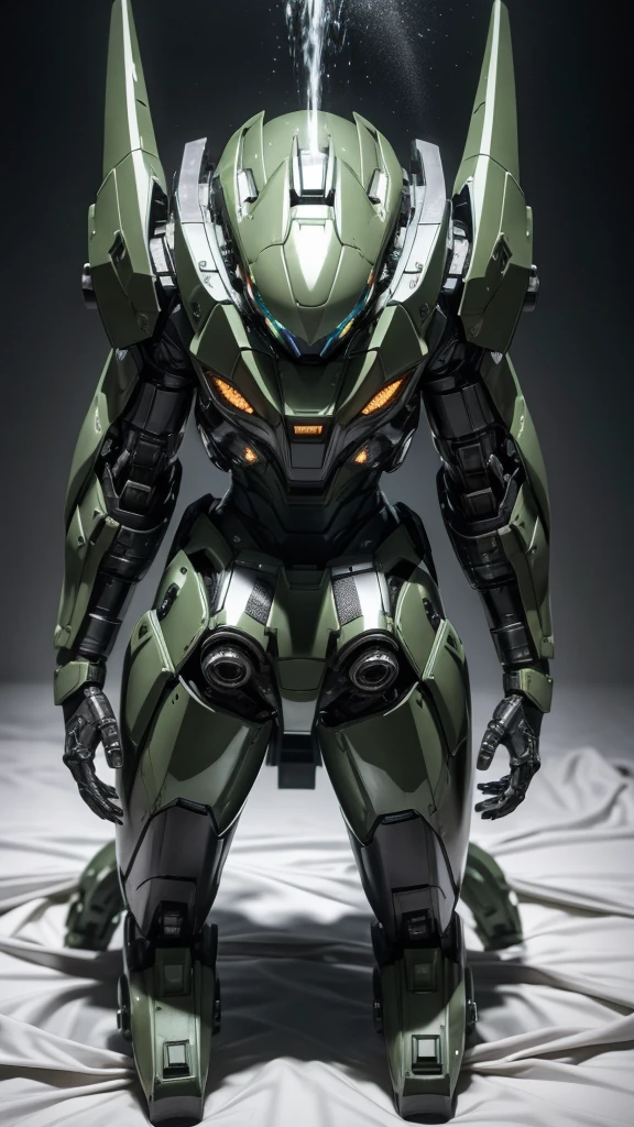 最high quality非常に詳細, Advanced Details, high quality, 最high quality, High resolution, 1080P, hard disk, beautiful,(War Machine),(Snug-fitting headgear),See the big picture,beautifulサイボーグ女性,Dark Green Mecha Cyborg Girl,Battle Mode,Mecha Body Girl 8k dark green body armor ((Japanese middle-aged women)) Sweaty face Sweaty hair Brown eyes Droopy eyes short hair boyish Steam coming out of my head My hair is wet with sweat Black Hair, Steam coming out of the mouth Lying in bed The skin under the face is not exposed waiting (On all fours) asphyxia (Painful expression) Full body portrait