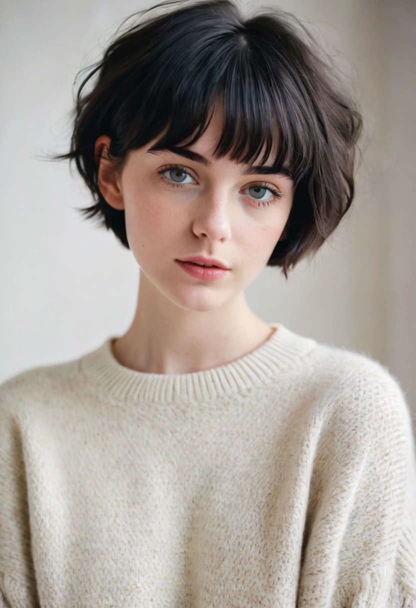 Instagram Photos, 21 year old French woman, short hair, Black Hair, Close-up portrait, sweater, pale,