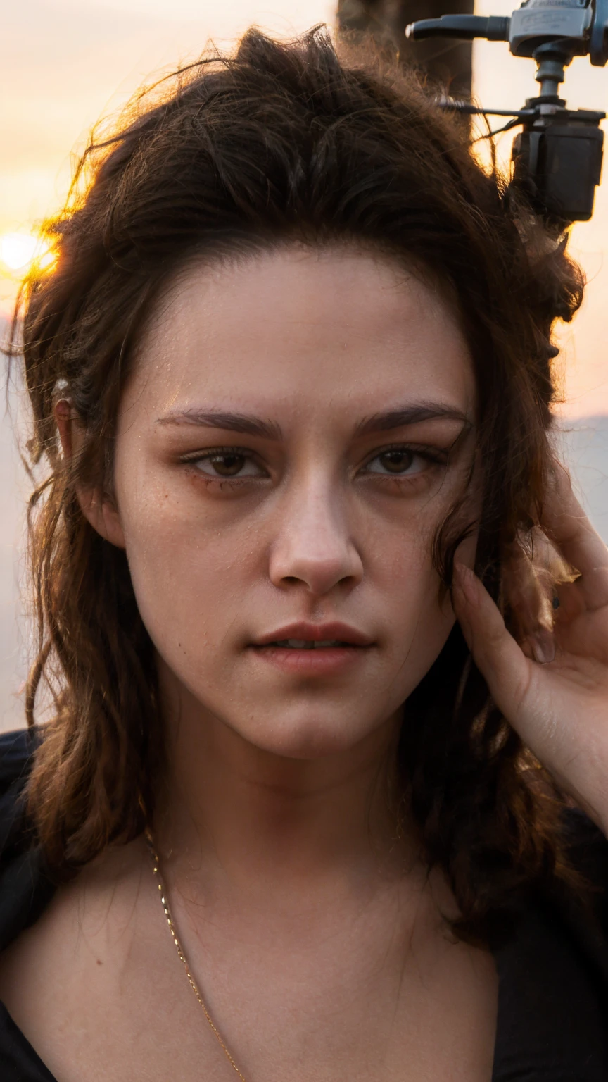 (masterpiece), (sunset), (on the street), (Kristen Stewart), (fashion outfit), (close up), (flashphoto), (flash photography), (close up)