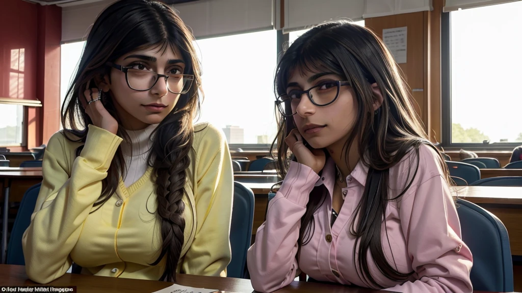 Mia khalifa having sex with Indian student in a school at the teacher's table. Whole class is watching them