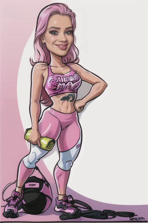 drawing of a woman in a pink sports bra and leggings, caricature illustration, in cartoon style, caricature style, full color Digital illustration, cartoon digital art, digital art cartoon, Cartoon portrait, cartoon style illustration, cartoon art style, digitally colored, caricature!!!, cartoon digital painting, colorful illustration, highly detailed cartoon, Digital illustration -, Digital illustration, cartoon illustration