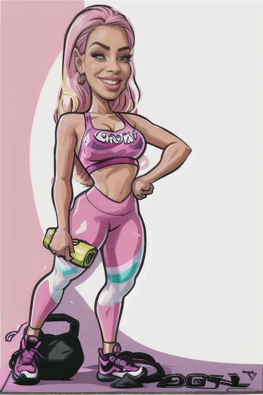drawing of a woman in a pink sports bra and leggings, caricature illustration, in cartoon style, caricature style, full color Digital illustration, cartoon digital art, digital art cartoon, Cartoon portrait, cartoon style illustration, cartoon art style, digitally colored, caricature!!!, cartoon digital painting, colorful illustration, highly detailed cartoon, Digital illustration -, Digital illustration, cartoon illustration