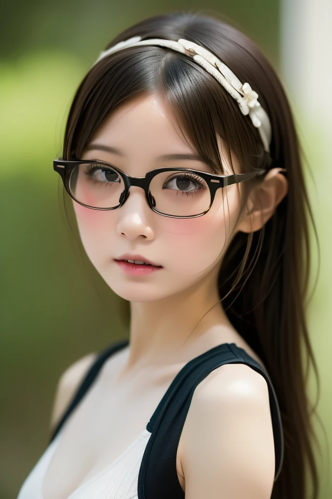 8k, masterpiece, RAW Photos, highest quality, Realistic, Highly detailed CG Unity 8k wallpaper, Written boundary depth, Cinematic Light, Ray Tracing，(Very beautiful face, Beautiful Lips, Beautiful Eyes), (dense beautiful skin) ,  One Girl, Very cute  Japanese girl,  1 girl, Always wears glasses、Big Breaststs、very large softs、120cm ＪCup Bust、Smallshnet tights that fit perfectlo the body、Late night in Shinjuku Kabukicho、The cutest and sexiest random poses、Full body portrait