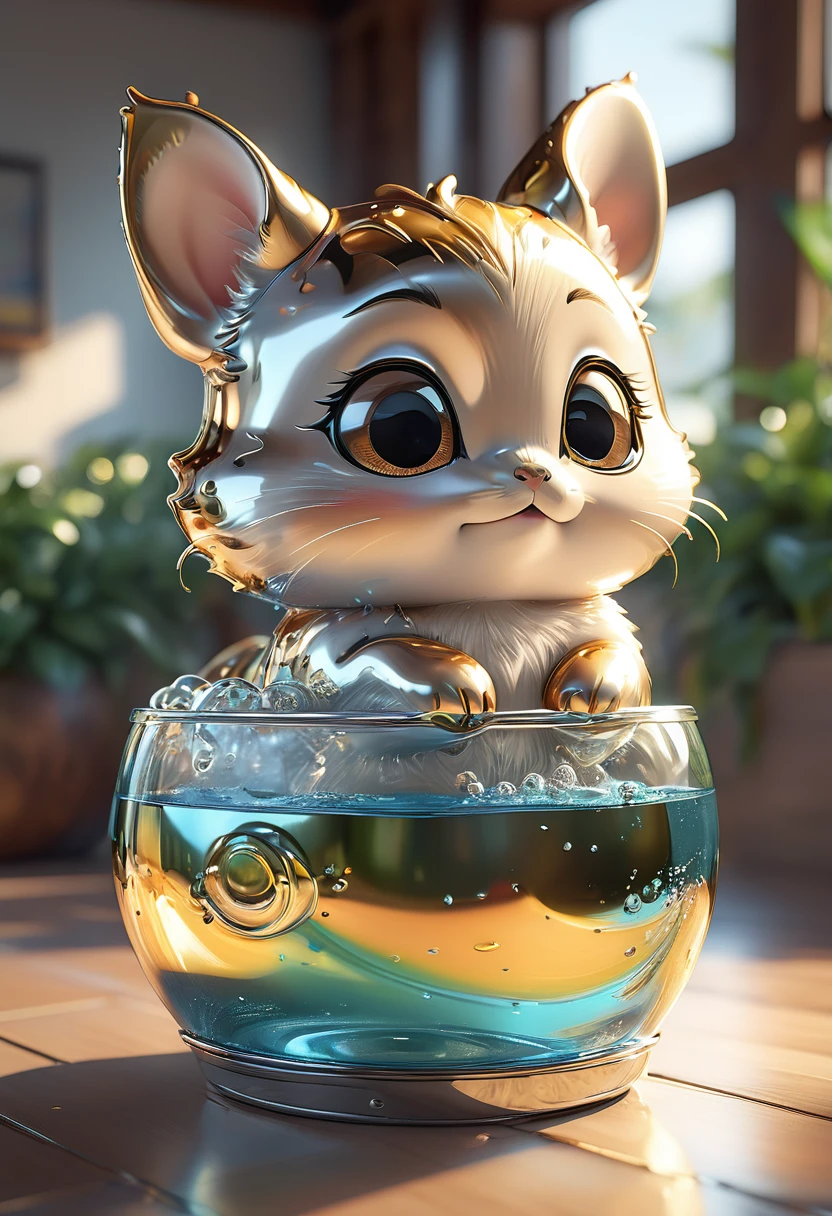 cutepets, liquid metal, [ 3D rendering, 3d style, hyper detailed, octane render, Unreal engine 5, RTX shader, hyper detailed texture with reflection, HDR, ultra realistic, raytracing], by James McDonald and Joarc Architects, home, interior, octane render, deviantart, cinematic, key art, hyperrealism, sun light, sunrays, canon eos c 300, Æ’ 1.8, 35 mm, 8k
