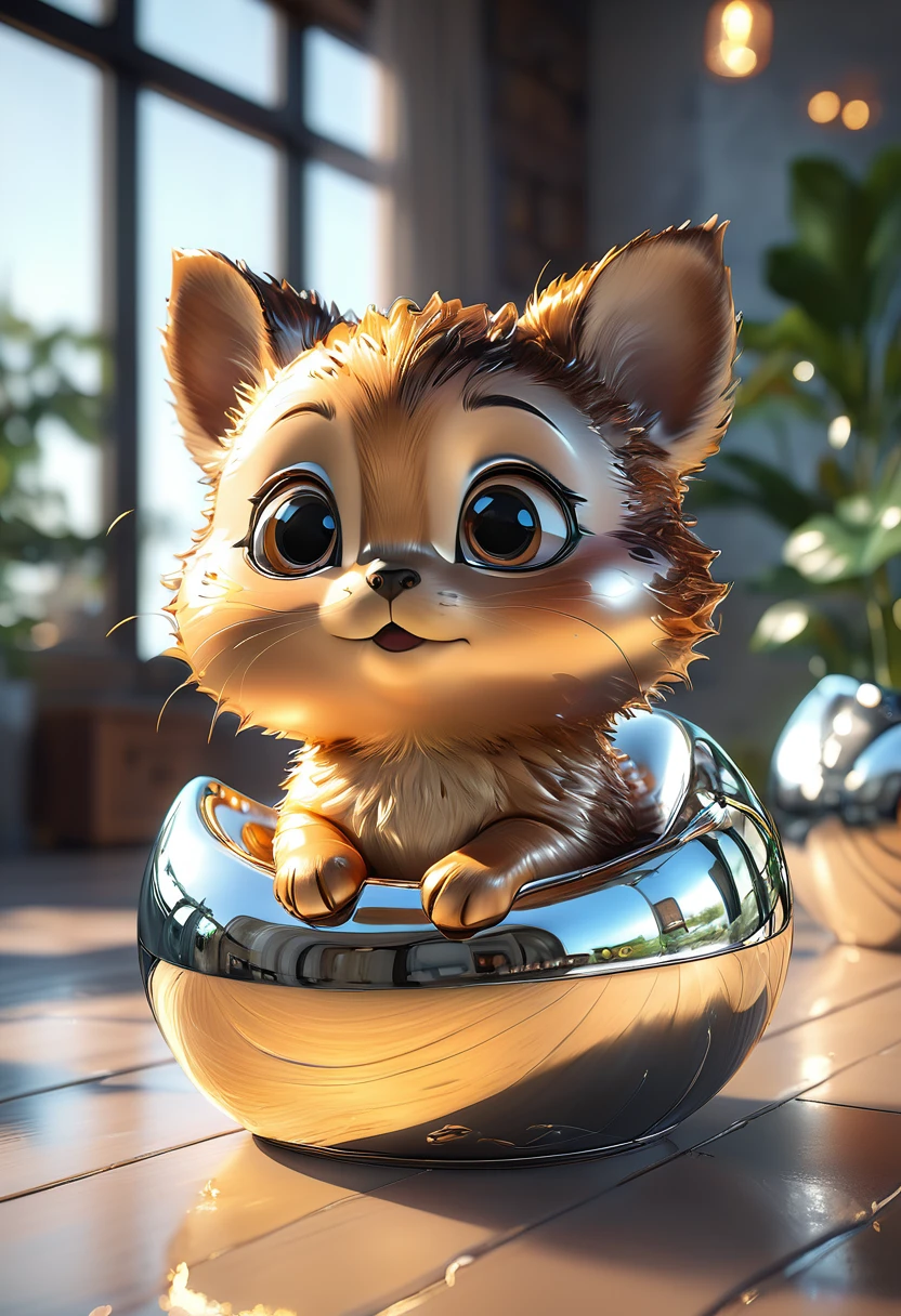 cutepets, liquid metal, [ 3D rendering, 3d style, hyper detailed, octane render, Unreal engine 5, RTX shader, hyper detailed texture with reflection, HDR, ultra realistic, raytracing], by James McDonald and Joarc Architects, home, interior, octane render, deviantart, cinematic, key art, hyperrealism, sun light, sunrays, canon eos c 300, Æ’ 1.8, 35 mm, 8k