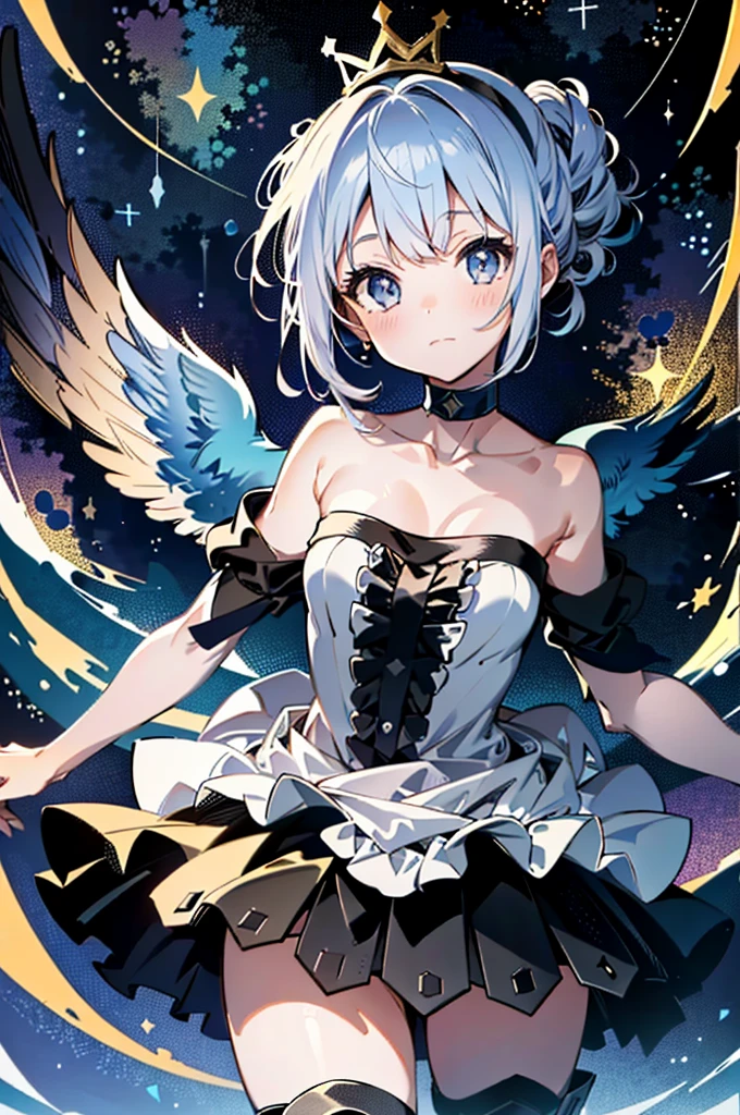 score_9, score_8_superior, score_7_superior, ( masterpiece, Highest quality, High resolution:1.3)
Odin Sphere Gwendolyn, One girl, alone, Knee socks, dress, Bare shoulders, arms, Removable sleeves, wing, choker, armor, Strapless, bird, Crown, Extremely skilled, Strapless dress, gun, armored dress, multiple wing, multicolored wing in the darkness, Bright Star, atmosphere