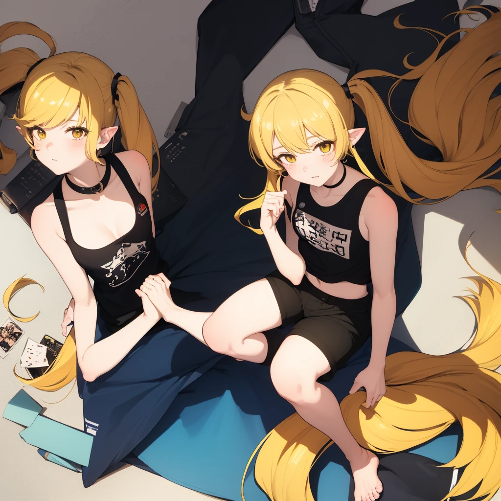 best quality, ultra precision, (two person), (one boy and one girl), (Len_Kagamine), (Rin_Kagamine), they are cute, blond hair, blue eyes, short hair, shota and loli, sailor uniform, black short pants, couple, innocent, on bed, lying on bed together, lovely, love each other, smile, happy, character focus