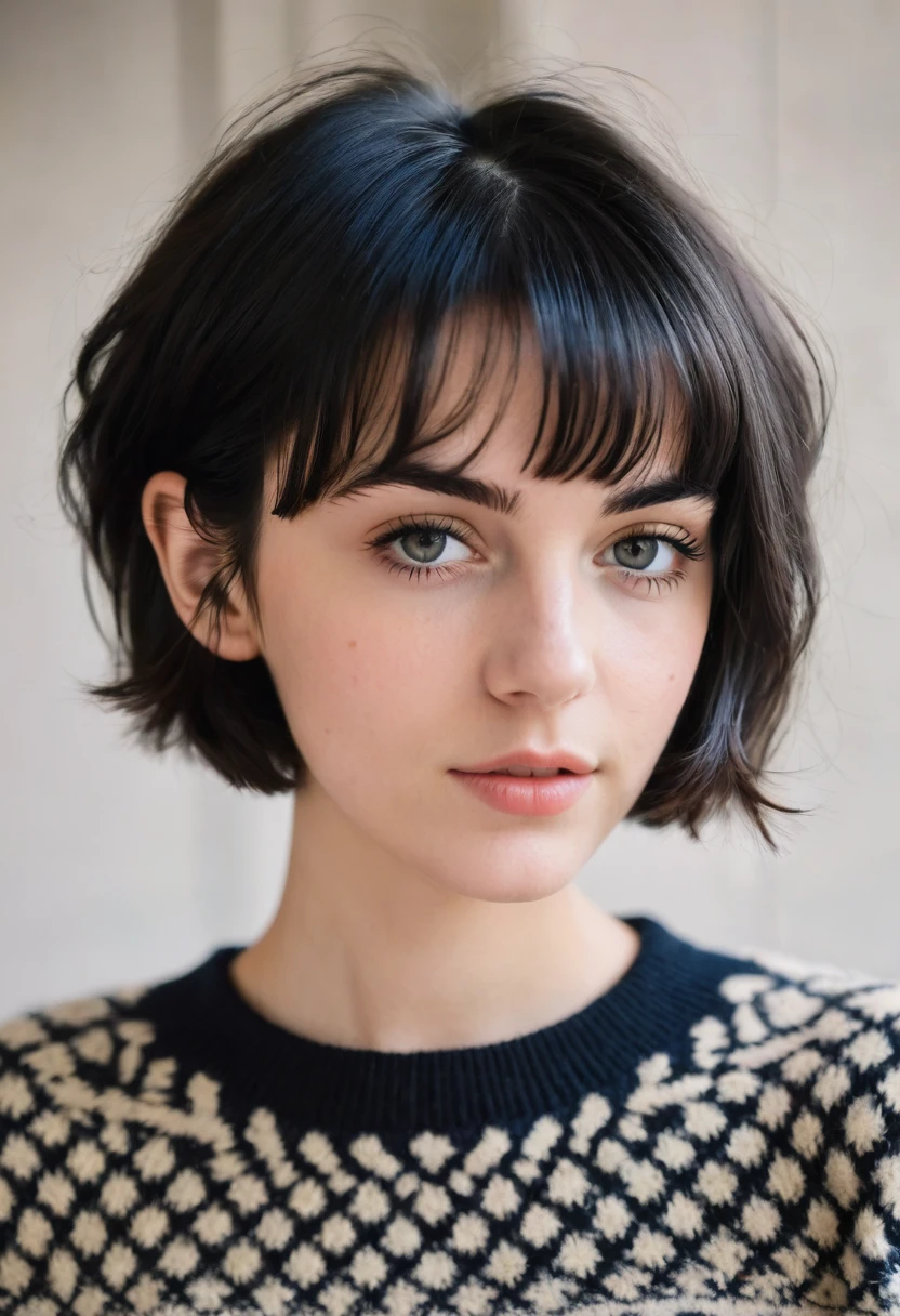 Instagram Photos, 21 year old French woman, short hair, Black Hair, Close-up portrait, sweater, 