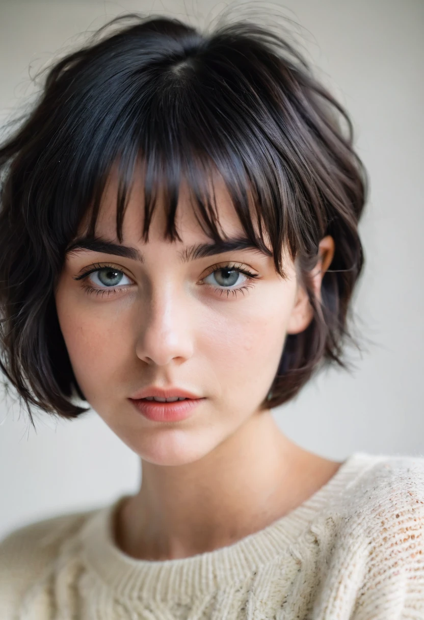 Instagram Photos, 21 year old French woman, short hair, Black Hair, Close-up portrait, sweater,
