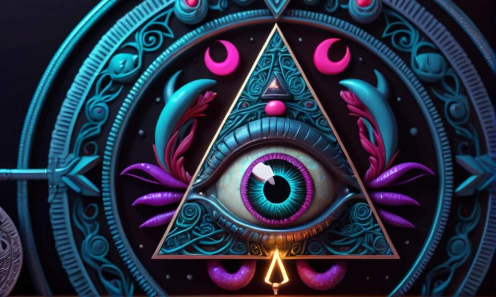 detailed occult symbols in pineal gland, intricate occult patterns, surreal and abstract, 3d render, hyper detailed, cinematic lighting, vibrant colors, moody atmosphere, masterpiece, high quality, 8k, extremely detailed