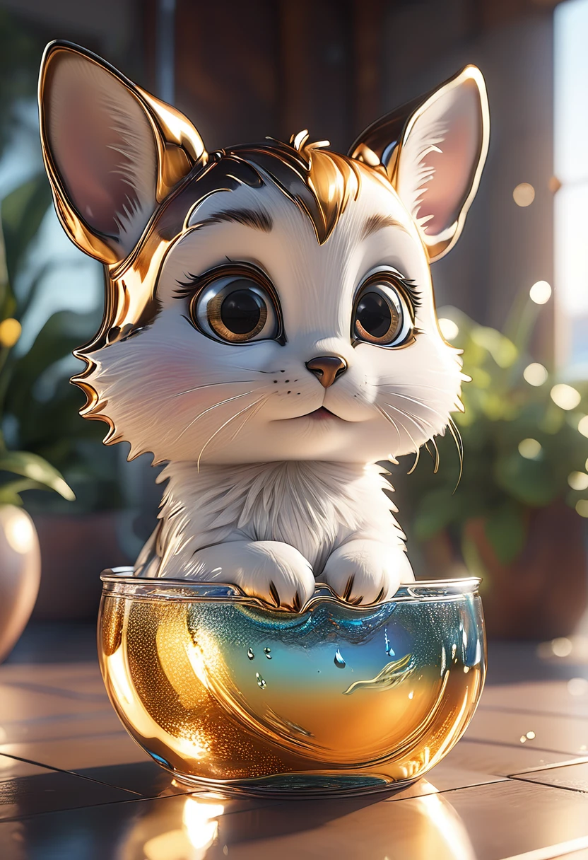 cutepets, liquid metal, [ 3D rendering, 3d style, hyper detailed, octane render, Unreal engine 5, RTX shader, hyper detailed texture with reflection, HDR, ultra realistic, raytracing], by James McDonald and Joarc Architects, home, interior, octane render, deviantart, cinematic, key art, hyperrealism, sun light, sunrays, canon eos c 300, Æ’ 1.8, 35 mm, 8k