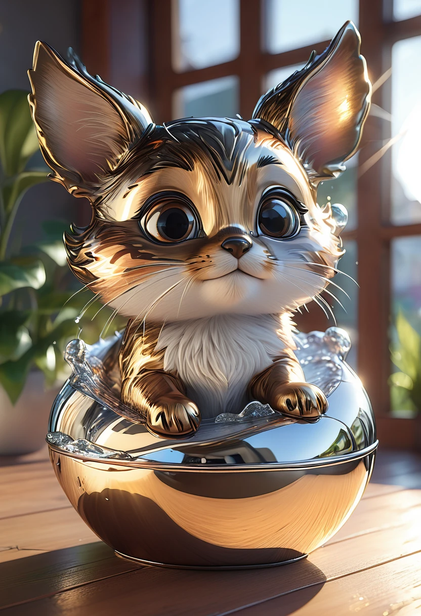 cutepets, liquid metal, [ 3D rendering, 3d style, hyper detailed, octane render, Unreal engine 5, RTX shader, hyper detailed texture with reflection, HDR, ultra realistic, raytracing], by James McDonald and Joarc Architects, home, interior, octane render, deviantart, cinematic, key art, hyperrealism, sun light, sunrays, canon eos c 300, Æ’ 1.8, 35 mm, 8k