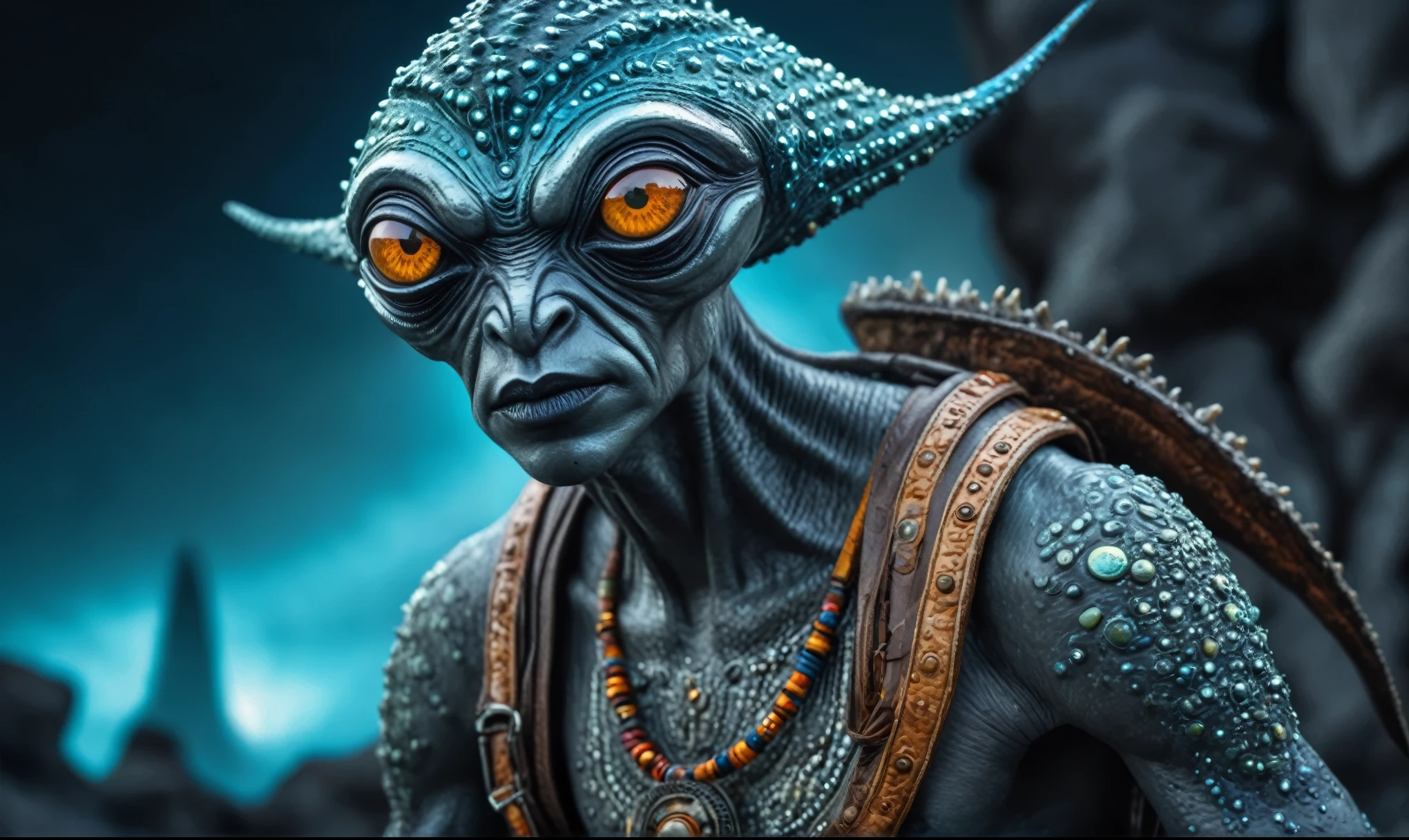 full body length shot,nerd graphite  Alien Entity,native africa  ,nowadays azctec central city,Cinematic,soft colors, Technicolor,natural skin textures, hyper realism, hyper detailed,Extremely detailed,High contrast,Masterpiece,Realistic,Ultra Detailed, intricate details,realistic humid leather,extremely intricate details,Epic Realistic, cinematic style, irina yermolova,high contrast,hdr,extremely detailed, [deep night landscape],masterpiece, intricate details, eyes extremely detailed, high detailed eyes,8k resolution,retina, Nikon Z9,Korea,orc,Egypt, Pisces, transition betwetwo art styles, Double contact, X-ray, Creative, vivid light, fantasy, Abstract, Surrealism, super detailed, high resolution,insanity wear,skin  almost translucent,  Mestichino,Light particles,chaos,starfish's leather
