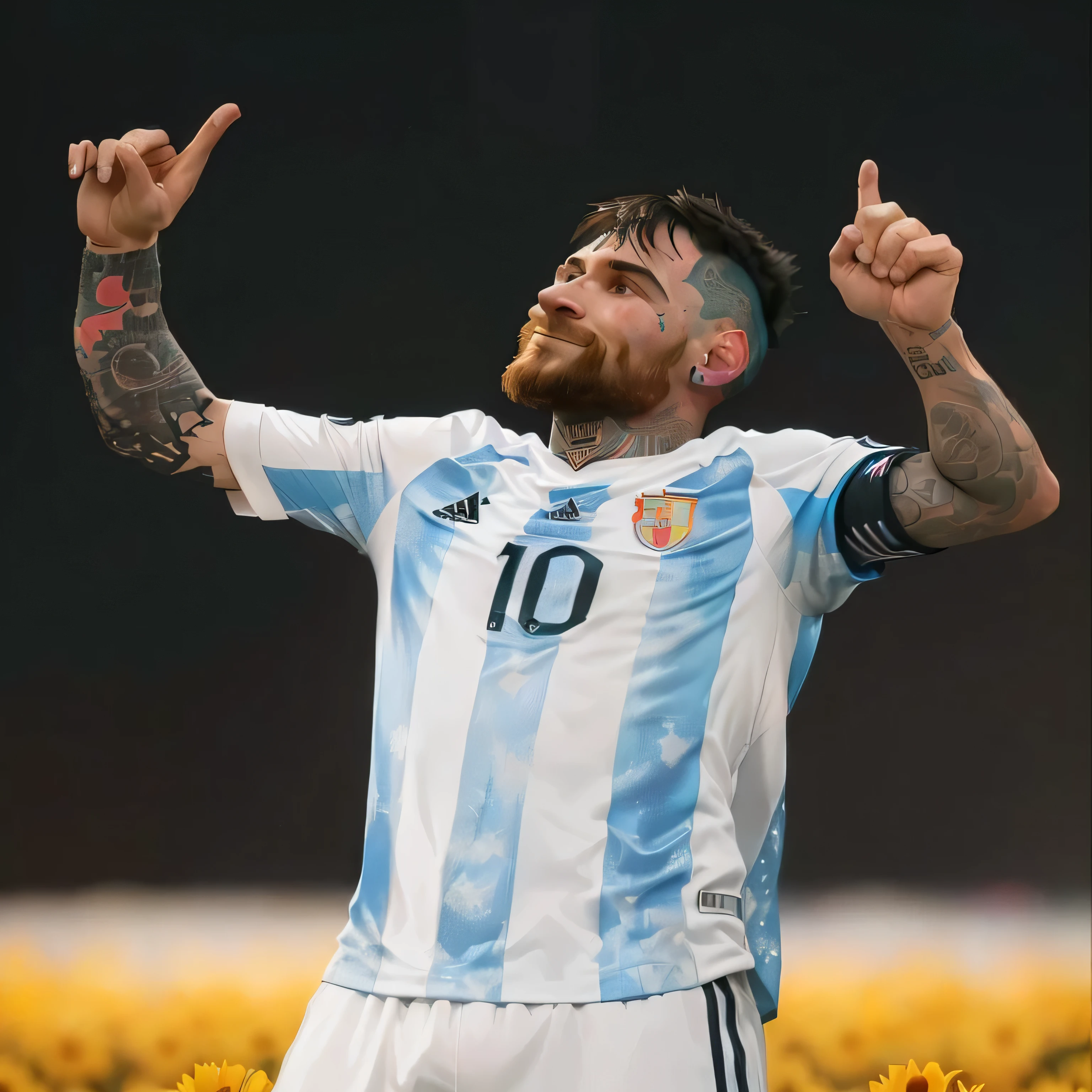 arafed man with a tattoo on his arm and a soccer jersey, messi, lionel messi, lionel messi portrait, 🇺🇦, 🚿🗝📝, the best ever, messi as a viking, messi as cyborg, 🔞🤡, 😃😀😄☺🙃😉😗, 🌻🎹🎼, lionel messi as a muppet, 🚀🚀🚀