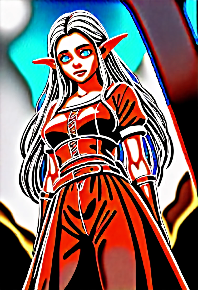 A small girl with pale skin, very long wavy silver hair covering one eye, bright blue anime-style eyes with long lashes, wearing a corset, white puffy long sleeved shirt, and puffy cloth pants, leather bound boots, set in a windy fantasy landscape, (best quality,4k,8k,highres,masterpiece:1.2),ultra-detailed, dungeons and dragons, long elf ears, detailed skin and cloth textures, cute detailed face, intricate details, extremely detailed, 1girl, dynamic pose with hair covering one eye, shy personality, puffy cloth pants with leather belt, detailed privateer outfit, detailed buccaneer outfit, pouch on belt, wearing ornate leather armor with fur trim, silver inlay detail, wearing fur trimmed boots, wearing fur trimmed gloves, short, short height, halfing girl, small girl, very long detailed flowing hair, big head, big round eyes, windy, wind blown hair, wirey muscles, fighter, dynamic angle, kineticist, pathfinder, pathfinder kineticist, wind kineticist