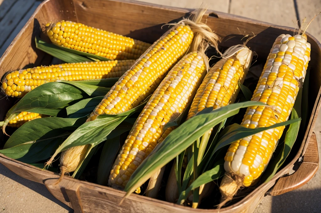 Harvested potatoes and corn