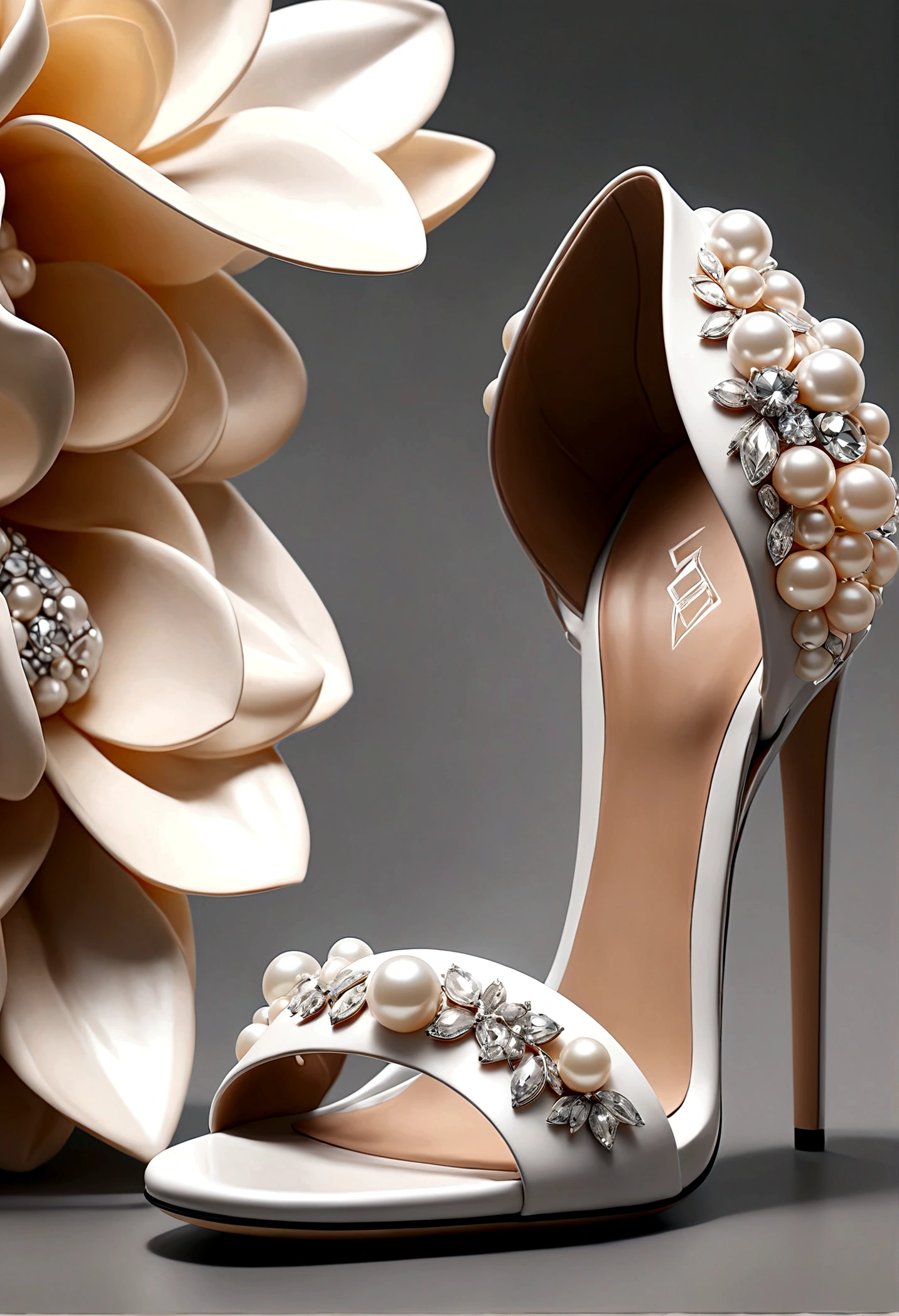 {{A captivating depiction of {transparent sandals}}} with {pearl and diamond design}. This is a {modern elegance}-inspired image that showcases {sleek design and sophistication}. The environment/background should be {indoor with a minimalistic set} to create a {contemporary and chic atmosphere}. The image should be in the style of a {high-resolution sketch}, incorporating elements of {minimalist fashion sketches by Karl Lagerfeld}. The {extreme close-up} shot, captured with a {macro} lens, will provide a {highly detailed and intimate perspective}. The lighting should be {studio softbox}, emphasizing {the shine of pearls and diamonds}. The desired level of detail is {ultra-high} with a {8K} resolution, highlighting {the meticulous details and refined textures}. The goal is to create a {striking} image that captivates viewers with its {modernity and sophistication}.