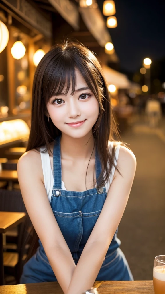 Cute girl working at a cafe terrace　Japanese　１９age　
Professional Lighting　Digital SLR　Beautiful and elaborate face　Perfect and beautiful face　Big eyes Smile