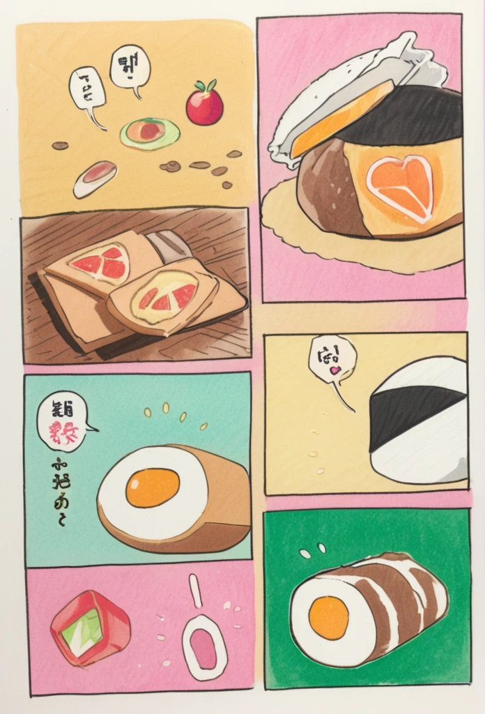 Alpaca Holding an Onigiri 、Art,ad,colour pencil drawing,draft drawing ,comic collage
