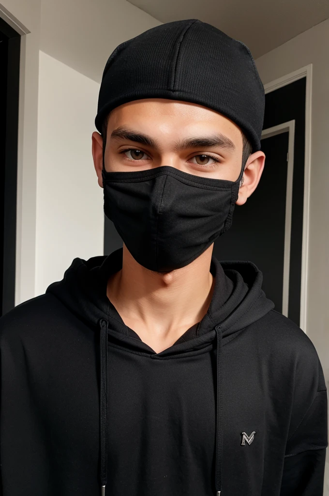 A 18 Year Old Skinny Man In Black Hoodie With Mask 