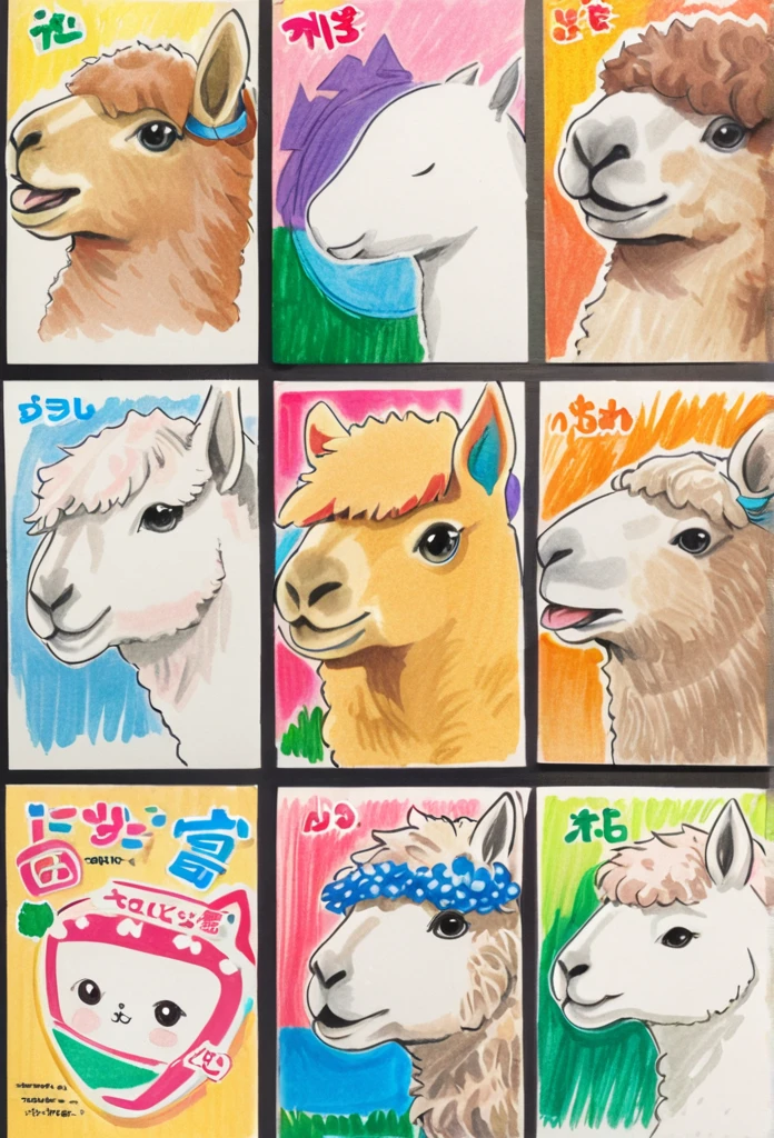 Alpaca Holding an Onigiri 、Art,ad,colour pencil drawing,draft drawing ,comic collage
