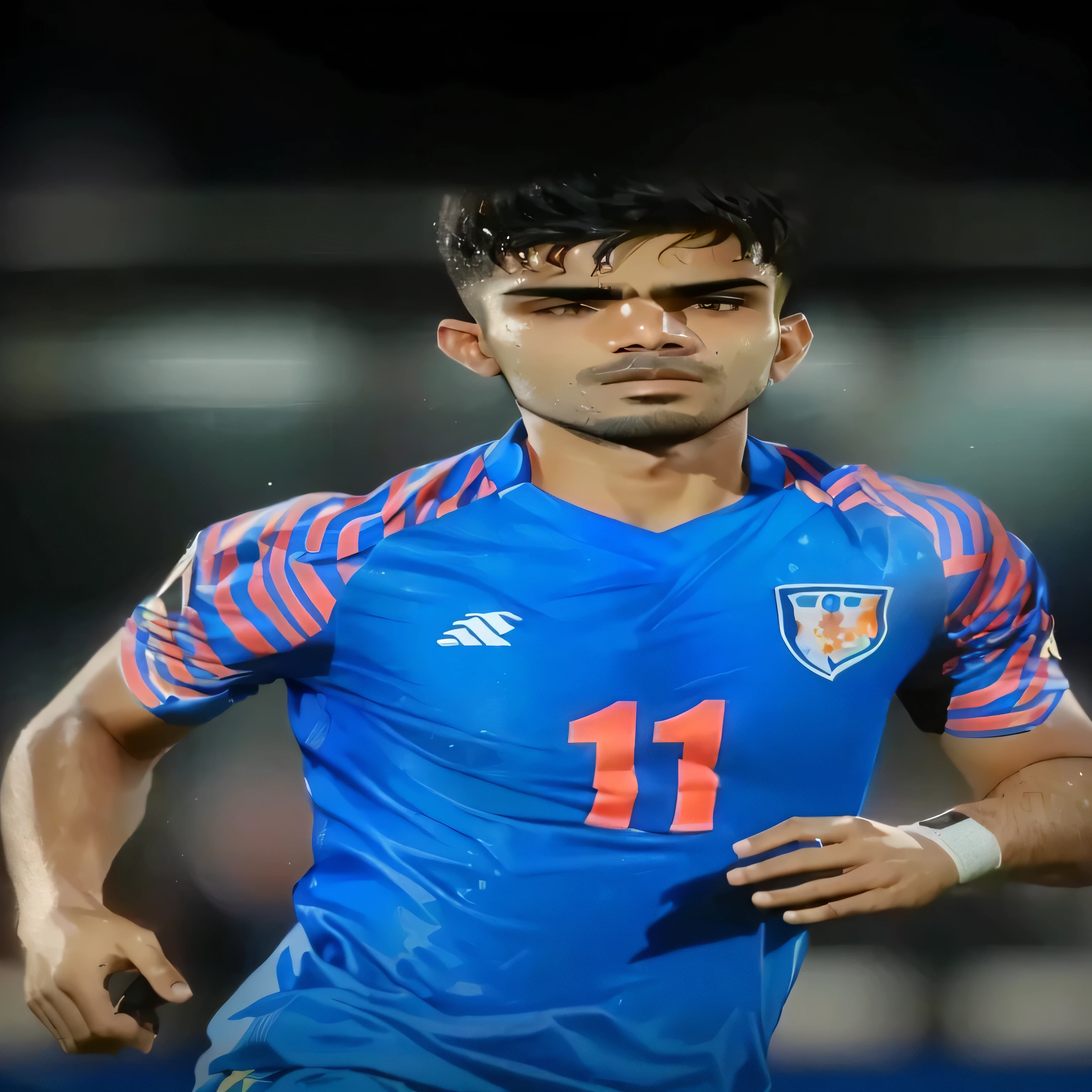 a close up of a soccer player in a blue uniform, profile pic, india, indian, official, mohamed chahin, trending on dribble, reddit post, 🚿🗝📝, instagram post, uploaded, exclusive, jayison devadas, johnatan wayshak, nivanh chanthara, #trending, stubbles, tite kubo