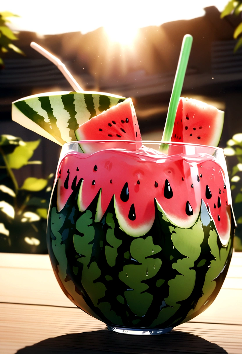 Stick a straw in a watermelon, watermelon drink