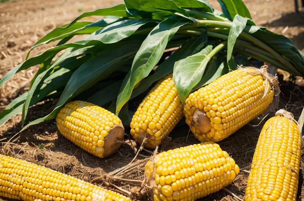 Harvested potatoes and corn