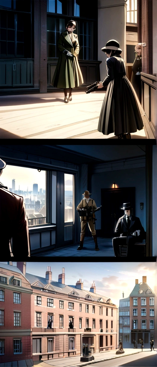 (Peaky blinder) (girls version) (penthouse location) (action, preparing weapons and stealth equipment) (bank robbery) (4 girls in the picture)