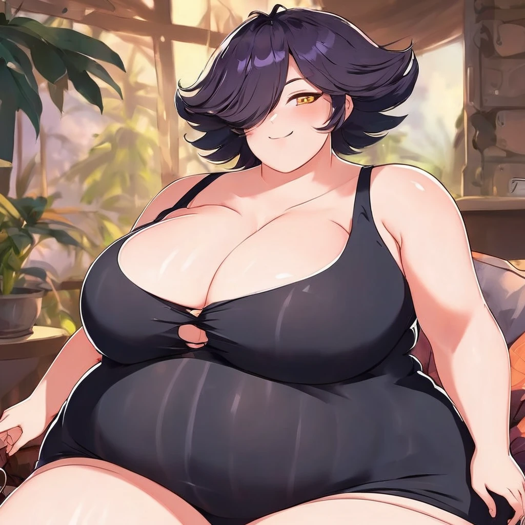 (masterpiece, best quality:1.2), 1girl, solo, karmavt, ((huge breast:1.5)), ((obese:1.5)),  ((nipple bulge:1.5)), smug, nipple slipping, short hair, lactating, lactating nipples, hyper thighs, 