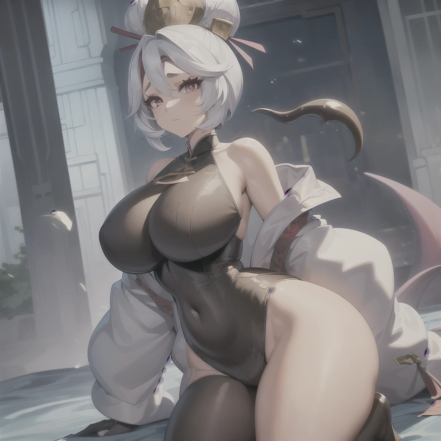 ((Extreme detail)),(hyper detailed),extremely detailed CG Unity 8k wallpapers,best qulity,purah_totk,high leotard,posing in,cowboy lens,lens flares。Fat girl。Her height is around 5 feet 2 inches(157 cm),with a huge mommy body。Her skin tone is fair and smooth,Make her look older。In terms of the five senses,Has a soft and gentle face。She has a slender nose,Her lips are naturally pink,Slightly full。Her eyebrows are well-shaped,The arch is neat,Outline beautiful eyes。Her are huge,Good shape。They are huge,You can see the outline overall,Her appearance is characterized by her serene and kind expression,Represents her gentle nature。She has short white hair and red eyes。A sexy girl with huge and thick body wearing a tight suit,You can see all her curves and nipple contours。She is thick with plump fat and huge,Her suit is very, very tight,Covered her entire body,You can see all her curves and body。The full body suit is tight,Set high transparency,Her whole body can be seen。A tentacle man holds a four-tentacle girl behind his back,goddesses,Royal sister,slimes,Parasitic engulfing,mucus,disgusting,,Blushing and shy,Gigantic big tits ,Super tall female monster,A female monster kneeling on the side of a tall building,A giant female monster comparable to a tall building,Female monsters,Giant Banshee,The female monster has three sexy tentacle tails,Behemoth,A huge sense of oppression ,Terrifying and glamorous high-altitude long-range shots