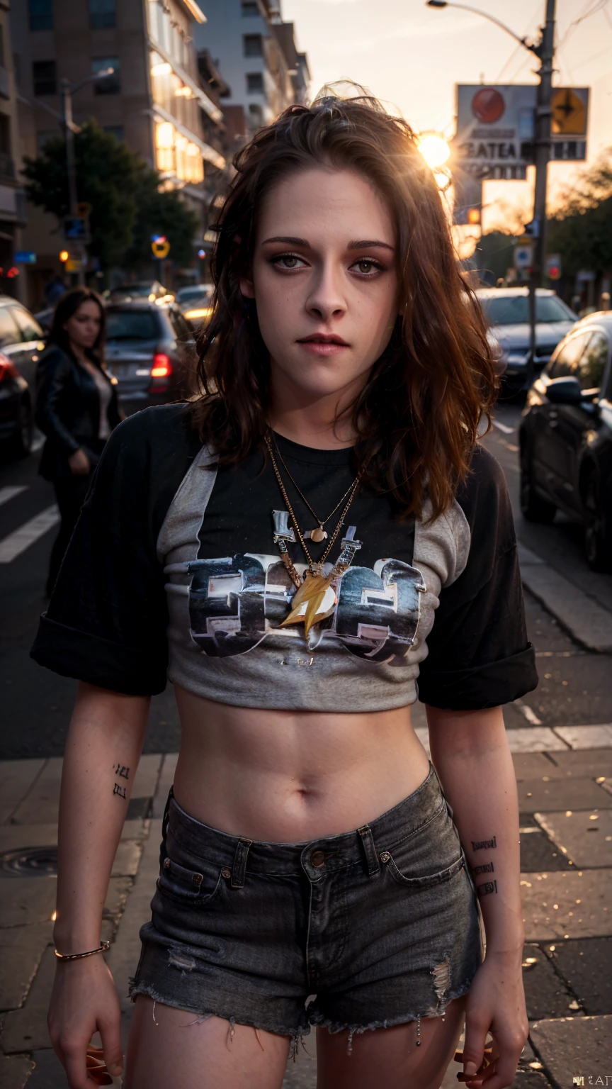 (masterpiece), (photorealistic1.4), (epiCRealLife), (epiCFlashPhoto), (sunset), (on the street), (Kristen Stewart), (fashion outfit), (close up), (flashphoto), (flash photography), (kr3st2nst2w1rt)