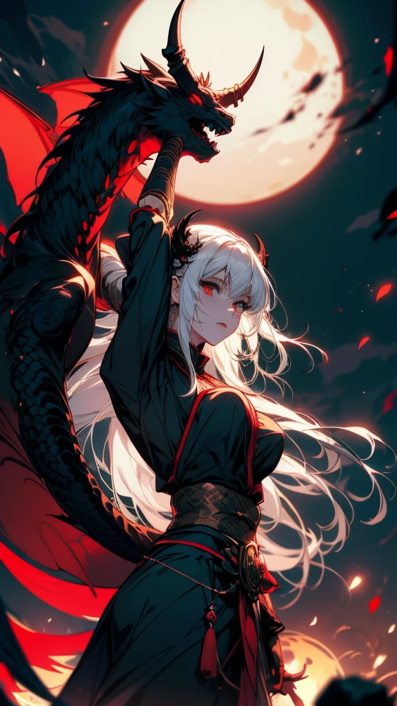 Anime girl with white hair and black clothes holding a demon, artwork in the style of Gwaiz, Jan J, Dark devil dancer, artstation pixivでトレンド, Gwaiz on artstation pixiv, Devil Anime Girl, Gwaiz on pixiv artstation, Dragon Girl, Gwaiz, the Dragon Girl portrait, Anime Monster Girl