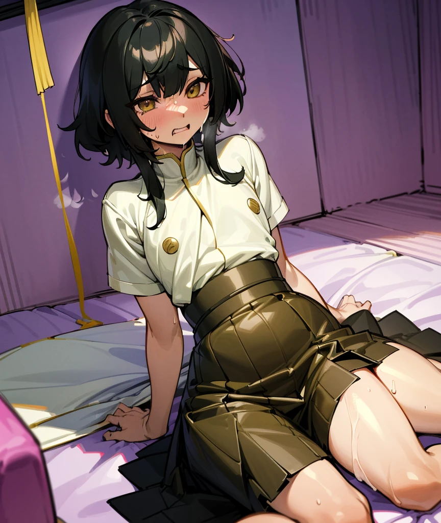 (otokonoko),(trap),((Mokkori)),(best quality,32k, masterpiece,super detailed skin),black hair,Confused eyes,(oiled skin),flat breasts,(Sweatだく),Wet body、Confused eyes,(Sweat),half open mouth,Spread your legs、sit、get drunk、