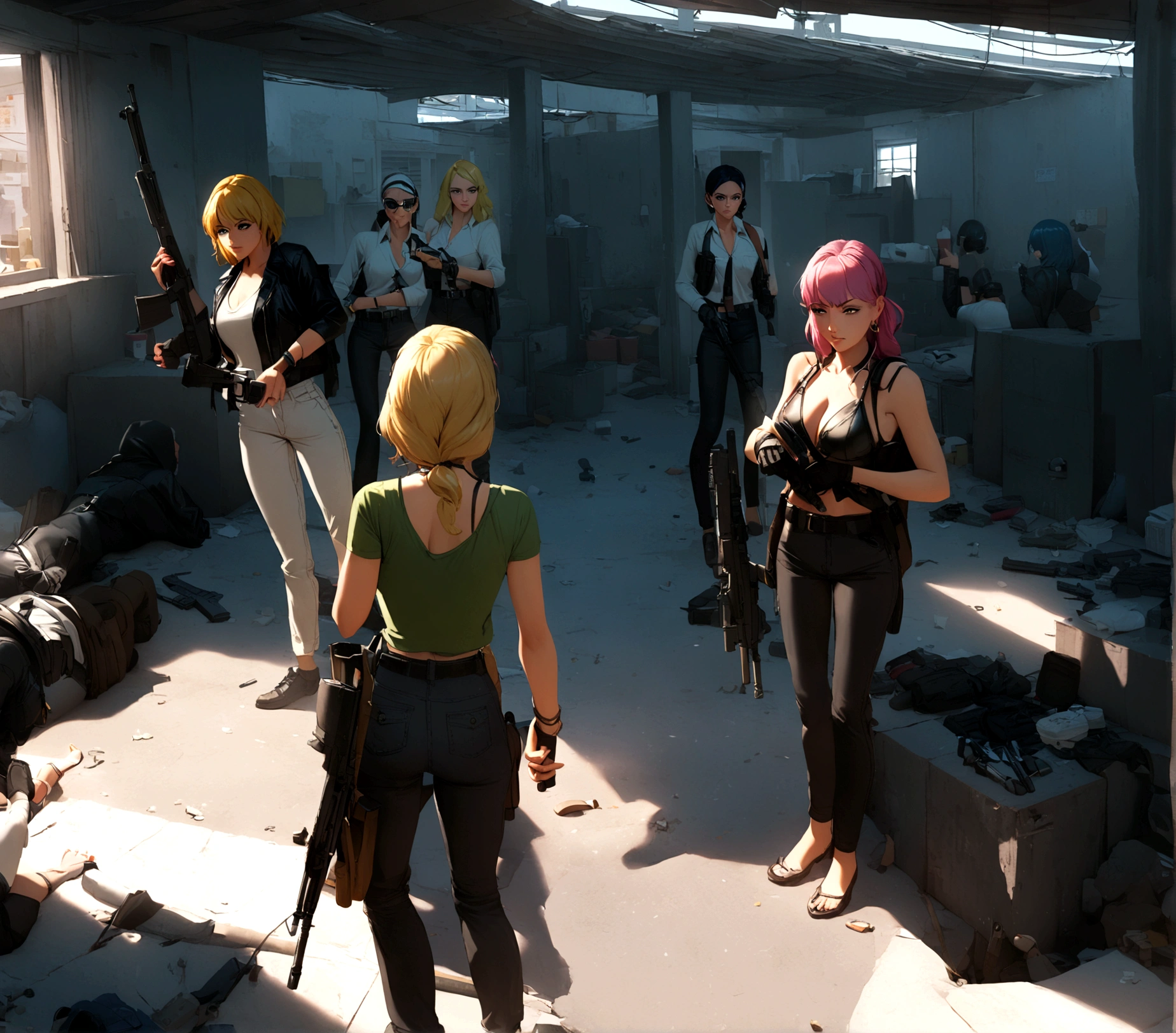 (4 girls) (vice city)(attic location) (action, preparing weapons and stealth equipment) (Bank Robbery)