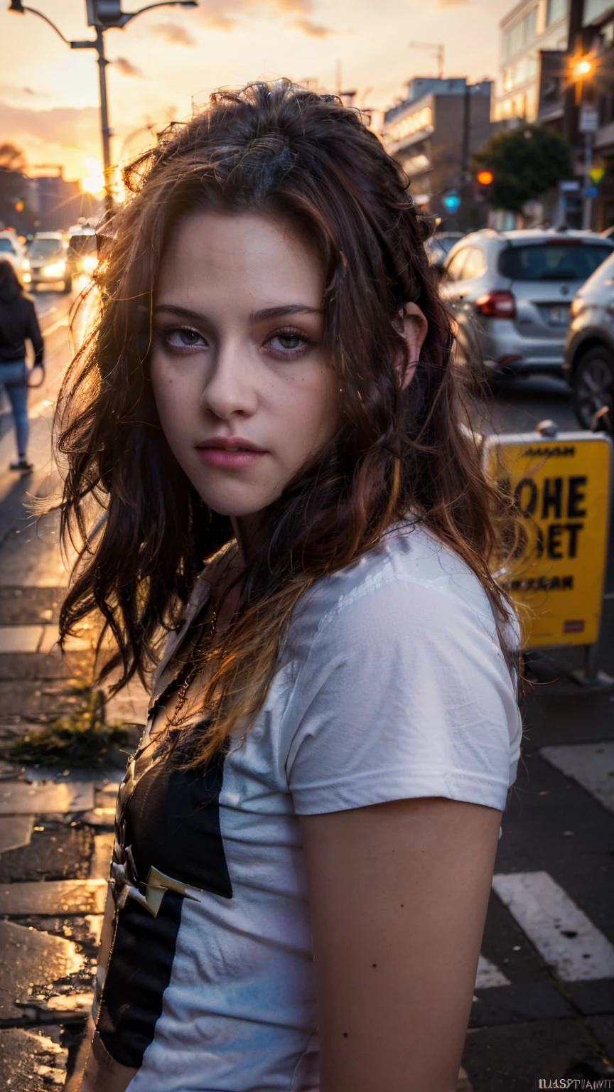 (masterpiece), (photorealistic1.4), (epiCRealLife), (epiCFlashPhoto), (sunset), (on the street), (fashion outfit), (close up), (flashphoto), (flash photography), (kr3st2nst2w1rt)