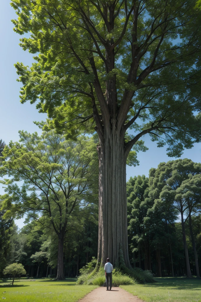Long distance big tree, very big big, With green leaves,white,lilac