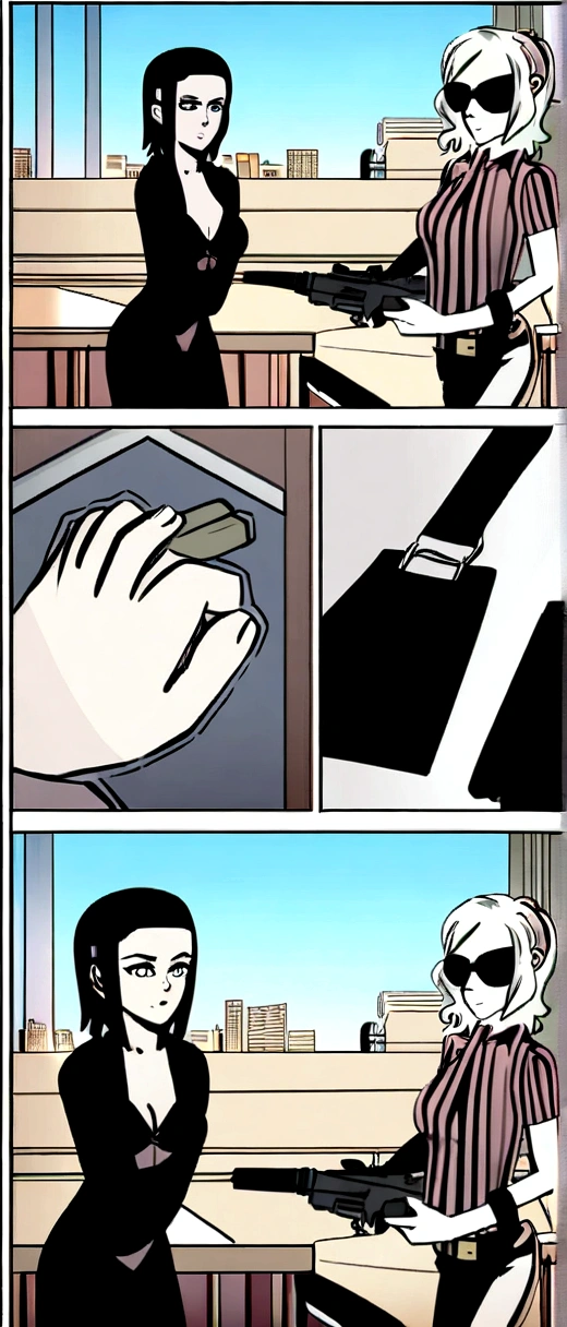 (4 girls) (vice city)(attic location) (action, preparing weapons and stealth equipment) (Bank Robbery) (comic style