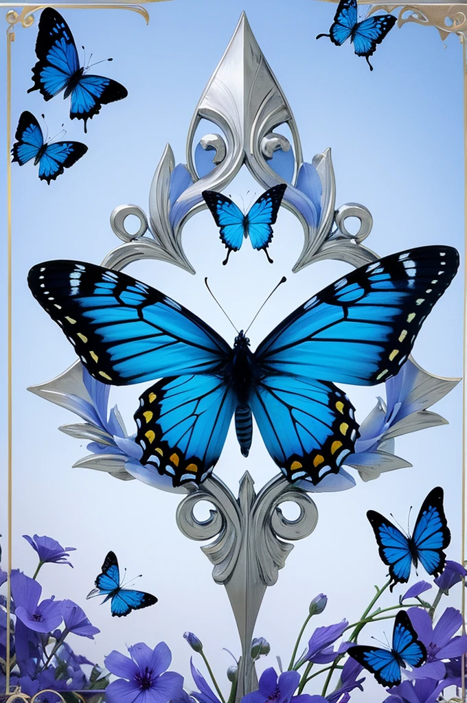 Fleur de Lis symbol and blue butterfly