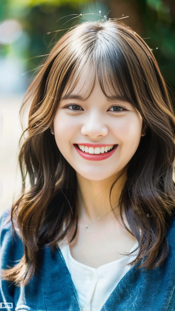 (Raw photo, highest quality), (K, highest quality, masterpiece: 1.2), Super detailed, super resolution, a beautiful girl, (huge Laughing:1.2), (open mouth:1.1), layered haircut, wavy hair, detailed description of hair,