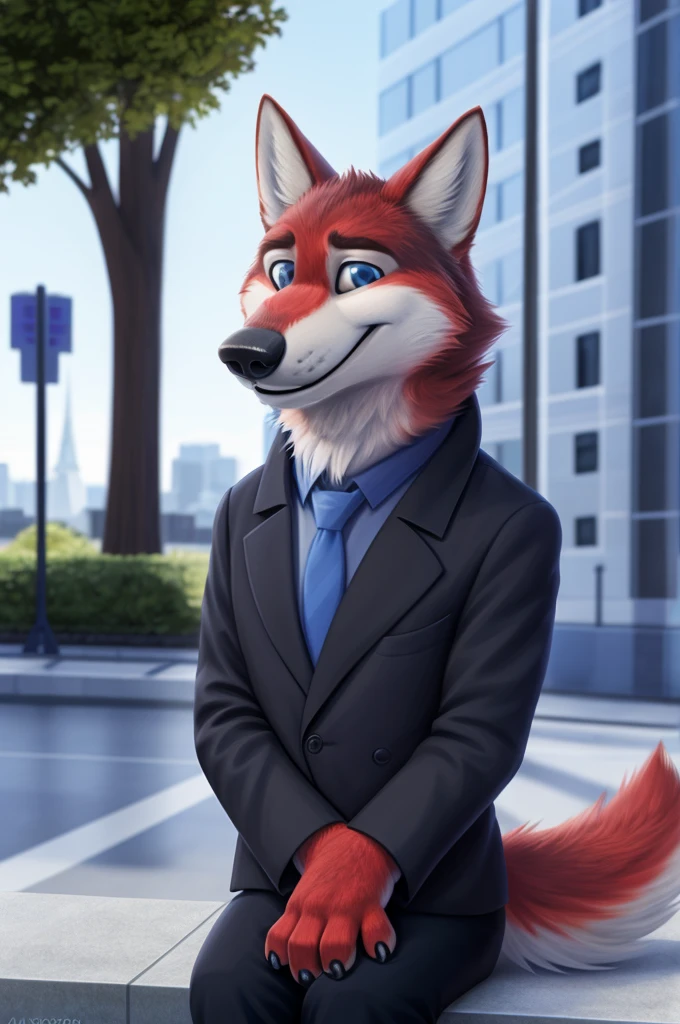 Ivan Wolfbach (сотрудник Аэропорта Domodedovo),high,Beautiful,slim,24 years,wolf, red fur,high Beautiful wolf, 24 years,(red body:1,3),beautiful blue eyes,Domodedovo, Russia, Аэропорт Domodedovo,gray shirt, tie, black trousers,Dog, wolf, detailed fur, a male, antro, paw pads, finger claws, per viewer, 5 fingers, paws, 5 fingers, day, digital photography, soft focus, Good mood на приеме,sitting in the dentist's office, Photorealism, realistic , Photorealism, digital style, from close walks around the city, Very close to the camera, digital photography, positive smile, Good, mood, green tie, dental treatment in hospital, they don't see well, pilot patch, 4 yellow stripes on sleeves,
masterpiece, Best quality, ultra realistic, 8 k)