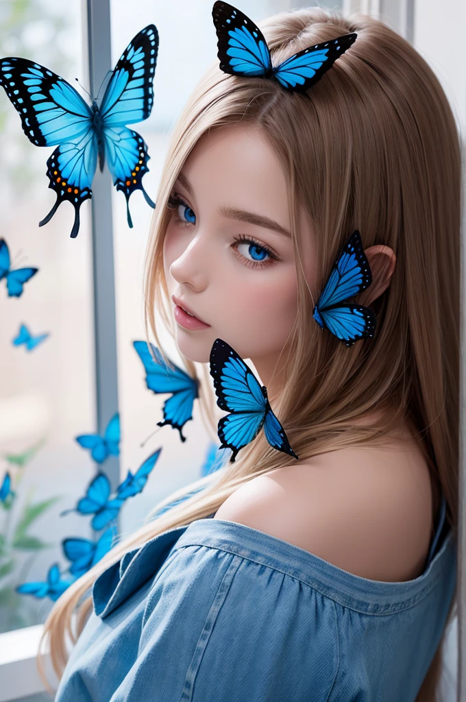 Fleur de Lis symbol and blue butterfly 